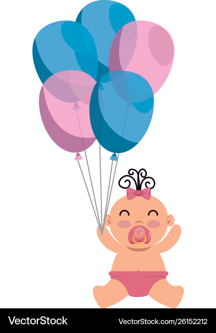 Süße kleine Baby Mädchen mit Ballons Helium Süße kleine Baby Mädchen mit Ballons Helium vektorbild