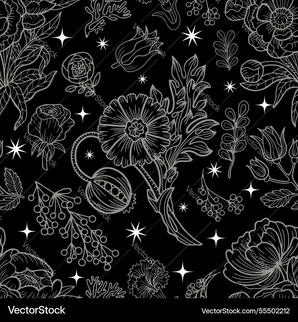 Seamless pattern with line art botanical elements Seamless pattern with line art botanical elements Vector Image