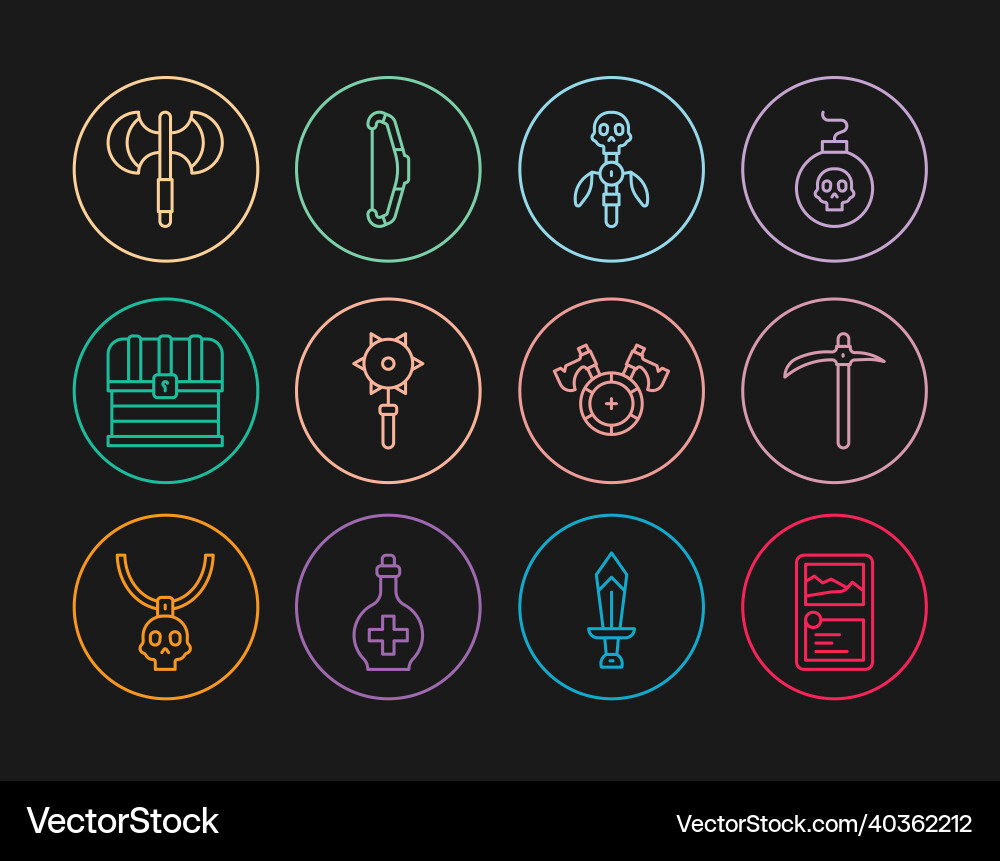 Set line card game collection pickaxe magic Vector Image