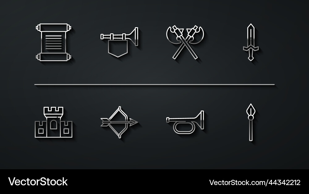Set line decree parchment scroll castle Vector Image