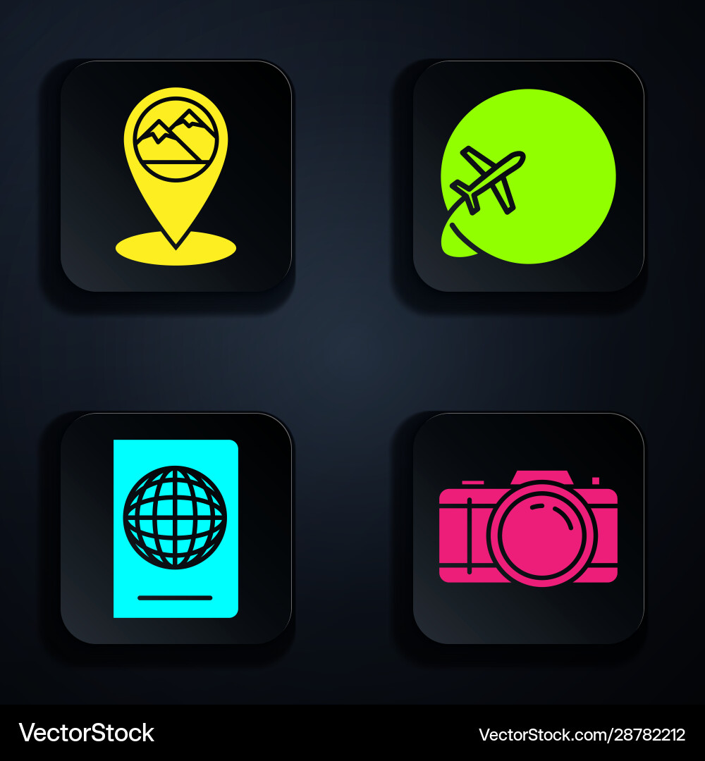 Set photo camera map pointer with mountain Set photo camera map pointer with mountain vector image
