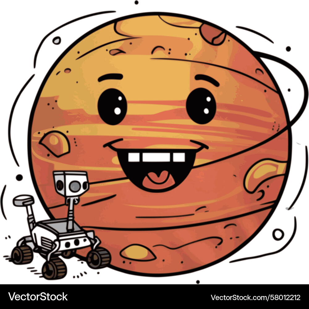 Smiling planet meets its bot Vector Image