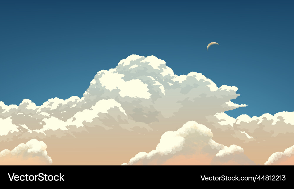 Cloudscape with a background of the crescent moon Vector Image