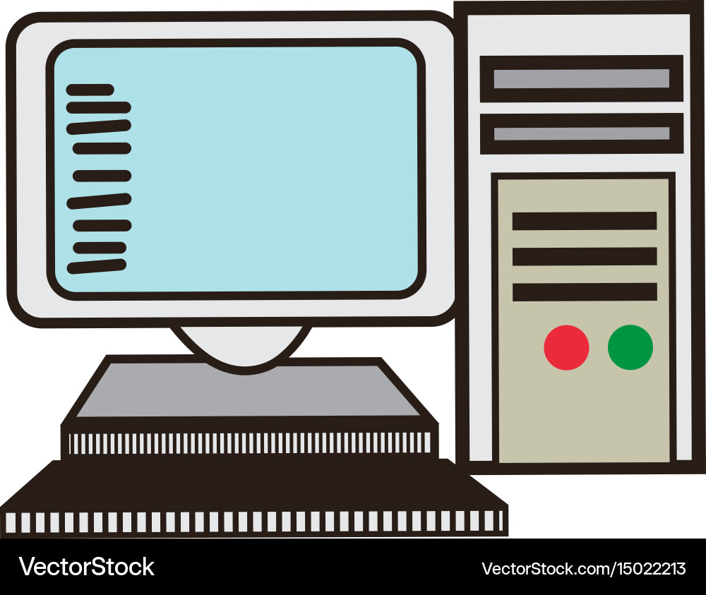 Computer monitor keyboard processor tower image Vector Image