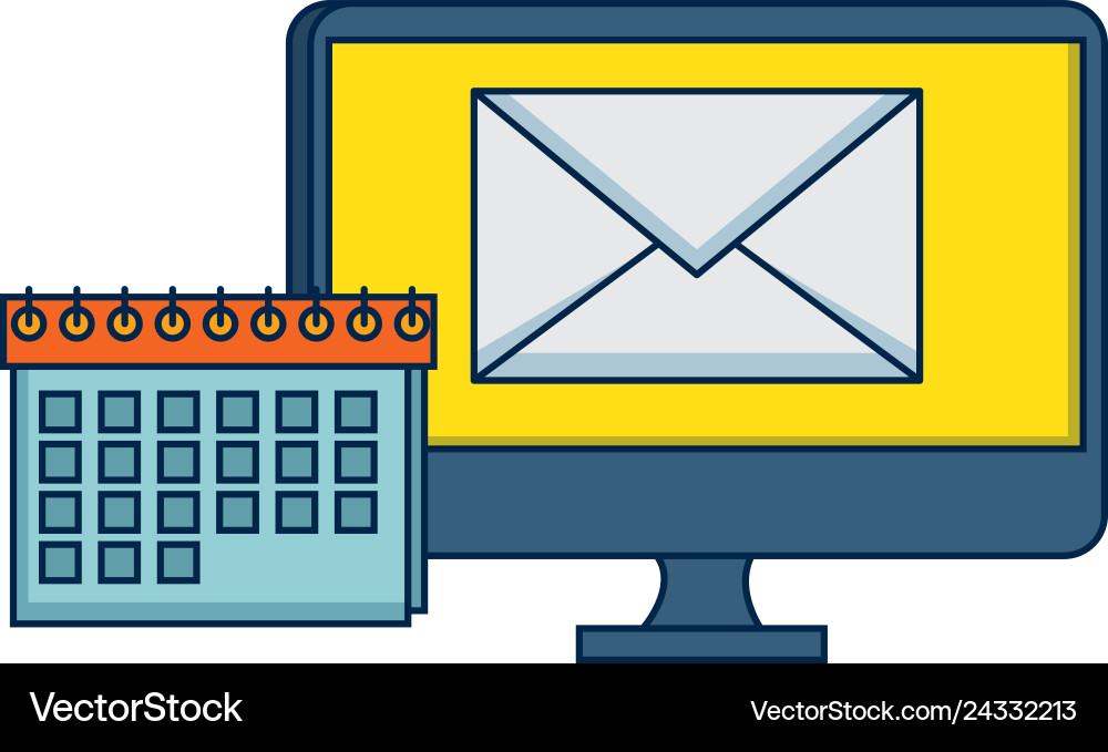 Computer with envelope mail and calendar Computer with envelope mail and calendar vector image