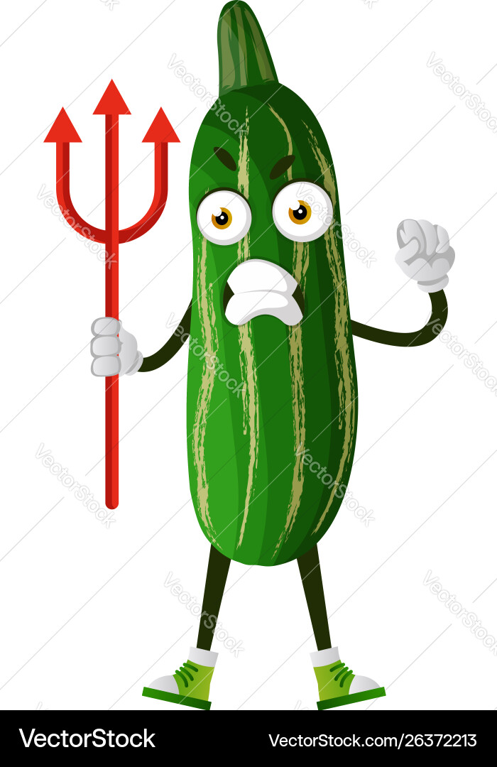 Cucumber with devil fork on white background Vector Image