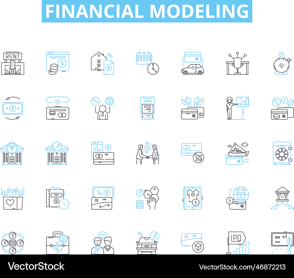 Financial modeling linear icons set forecasting Financial modeling linear icons set forecasting vector image
