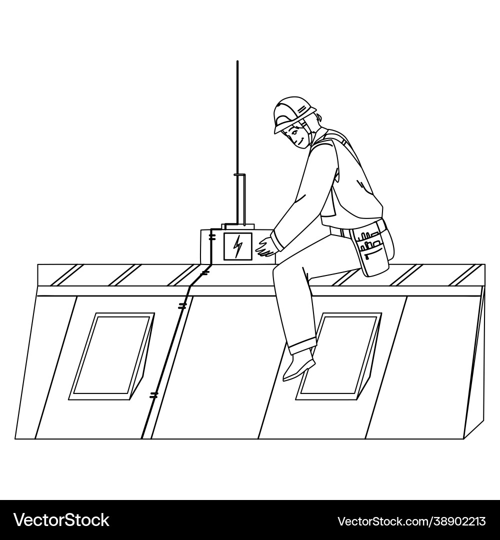 Lightning protection system installing man Lightning protection system installing man Vector Image