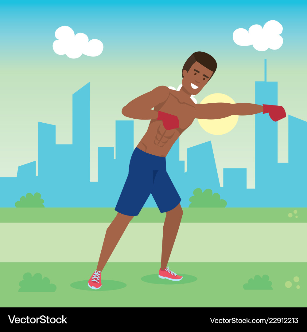 Man practicing boxing character Vector Image