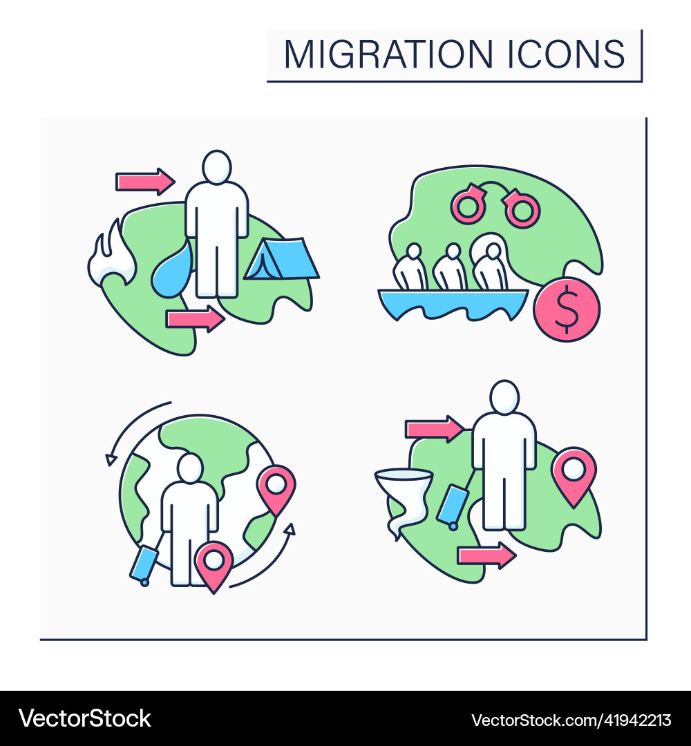 Migration color icons set Migration color icons set Vector Image