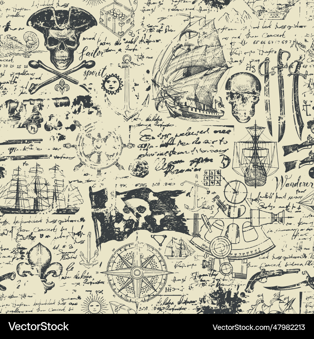 Pirate Skull Seamless Pattern vector image