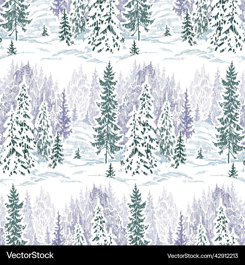 Seamless background of sketches fir forest Vector Image
