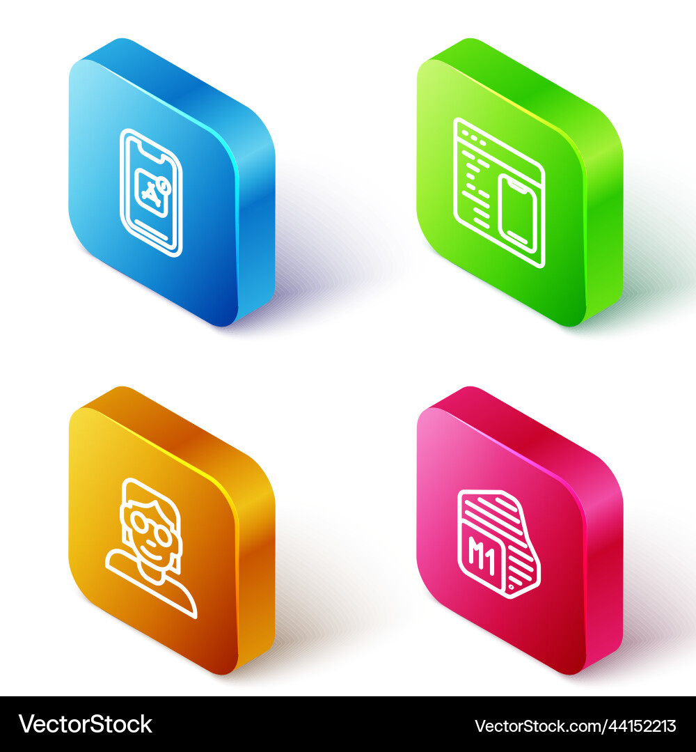 Set isometric line mobile apps software hacker Set isometric line mobile apps software hacker vector image