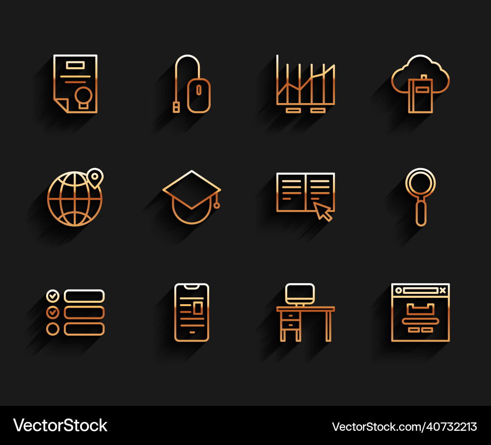 Set line task list online book on mobile Vector Image