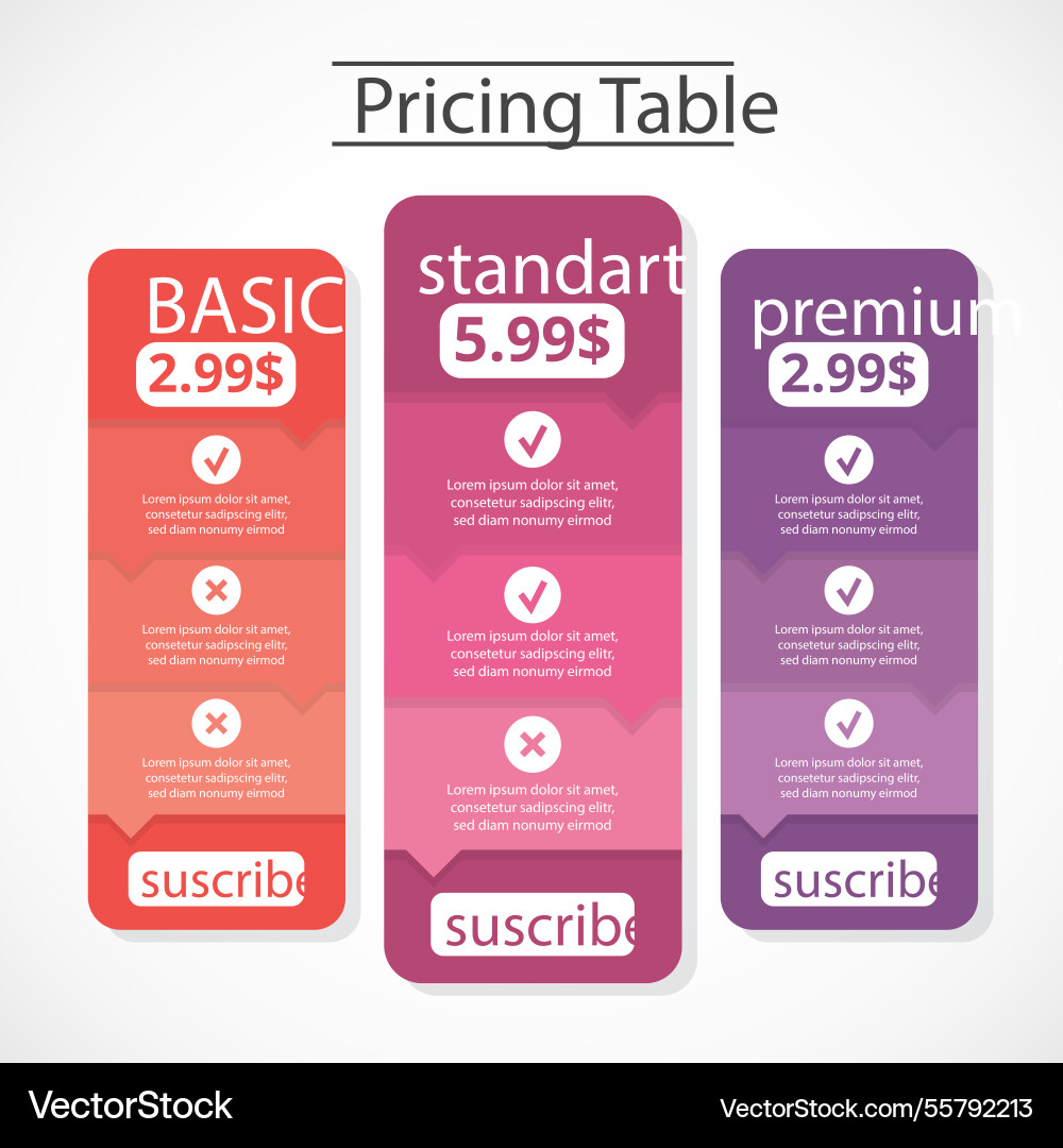 Tables web elements of different plans Vector Image
