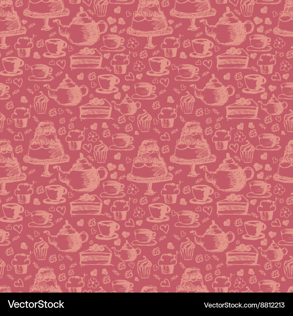 Tea Time Pattern - Sketch Style vector image