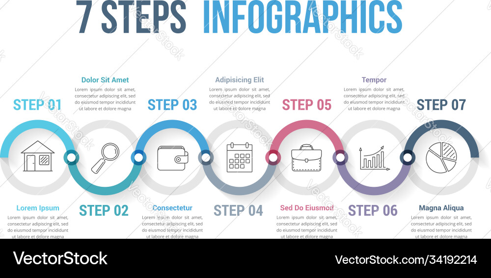 7 Steps Workflow Diagram vector image