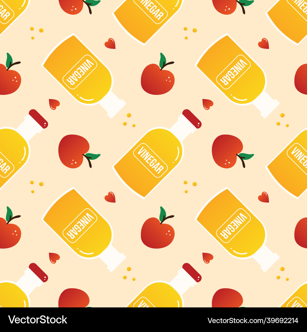 Bottles of apple cider vinegar and apples pattern Bottles of apple cider vinegar and apples pattern vector image