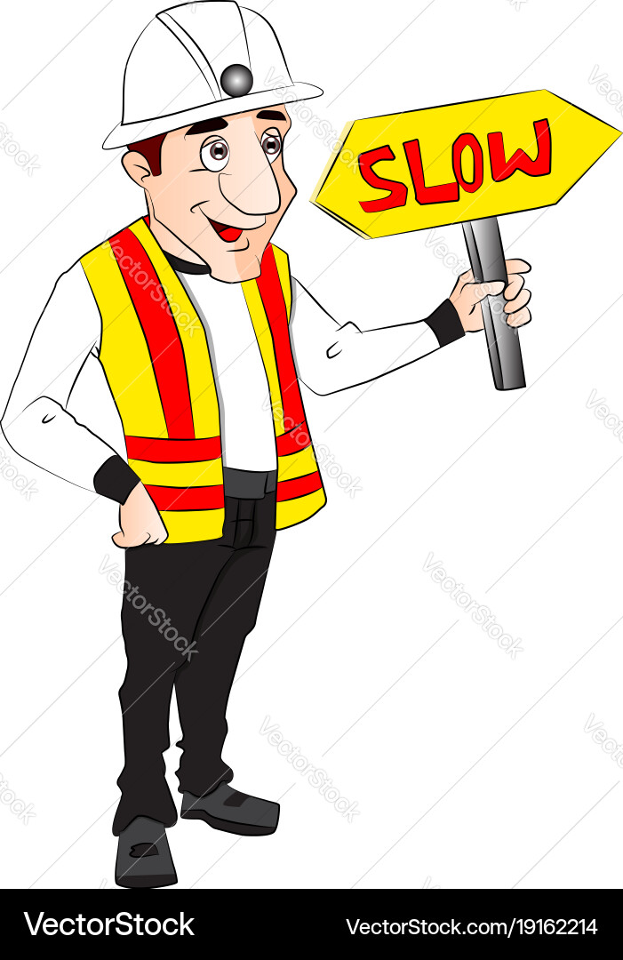 Construction Worker with Slow Sign Vector Image