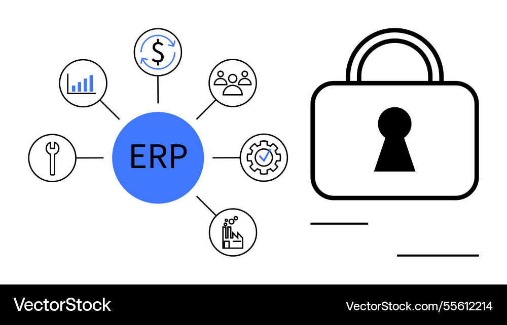 Erp system with security lock representing Erp system with security lock representing vector image