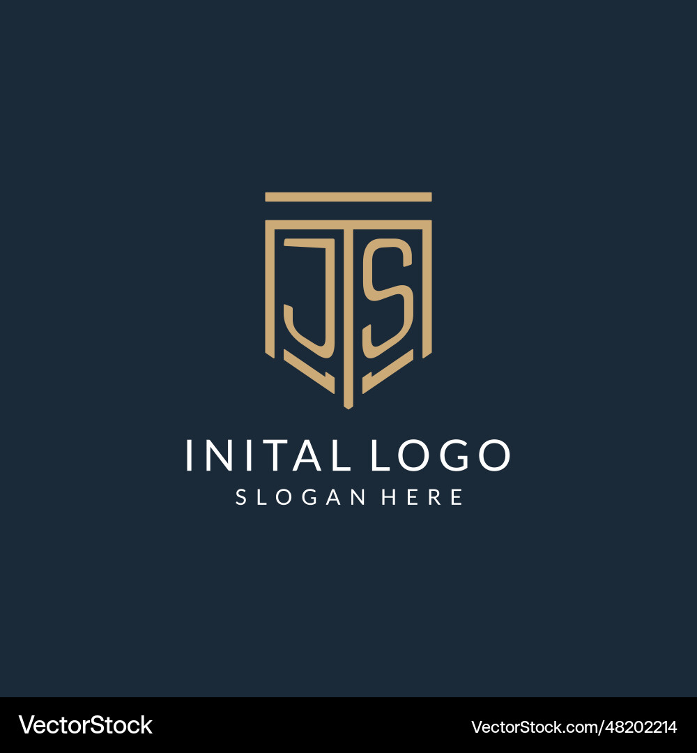 Initial js shield logo monoline style modern vector image