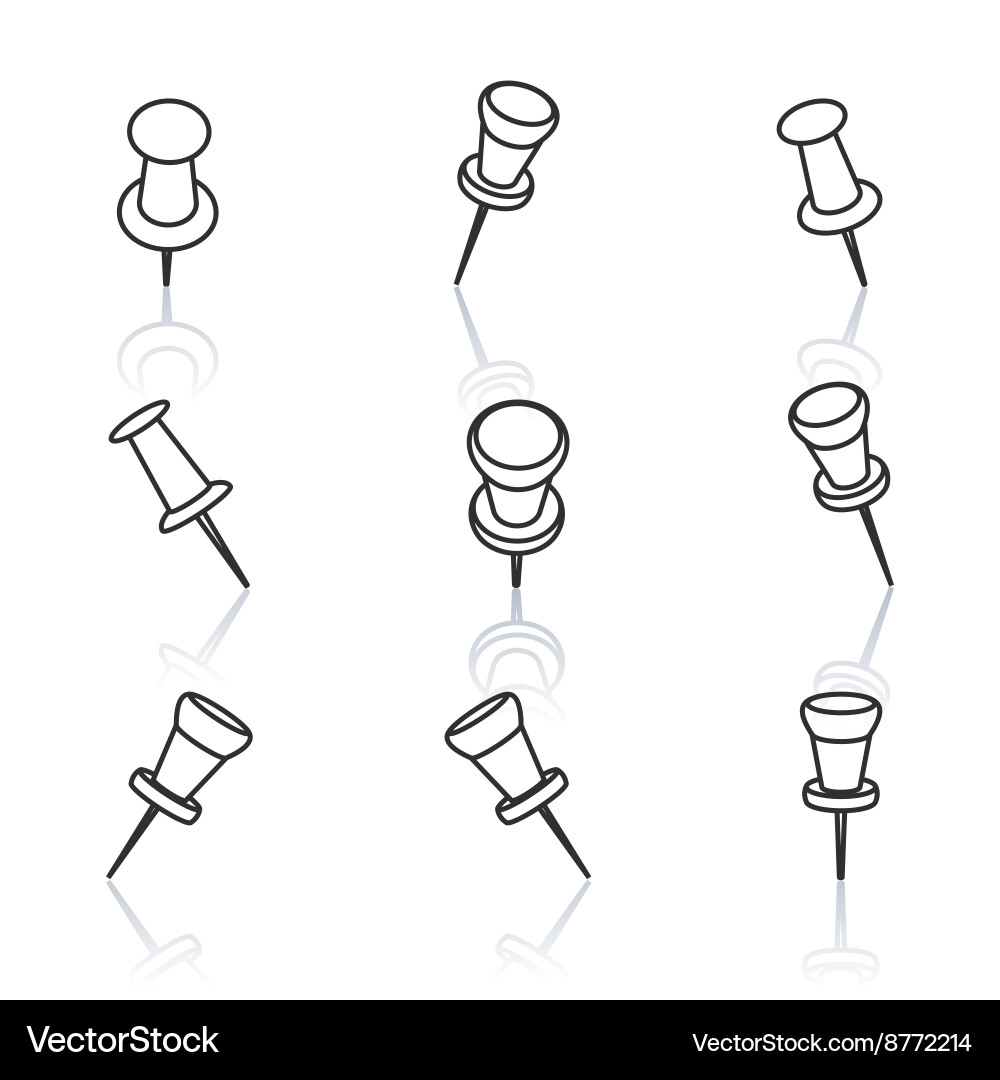 Thin Pushpins with Reflection vector image