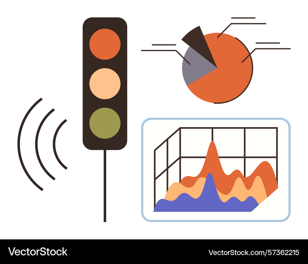 Data visualization with traffic light pie chart Data visualization with traffic light pie chart vector image