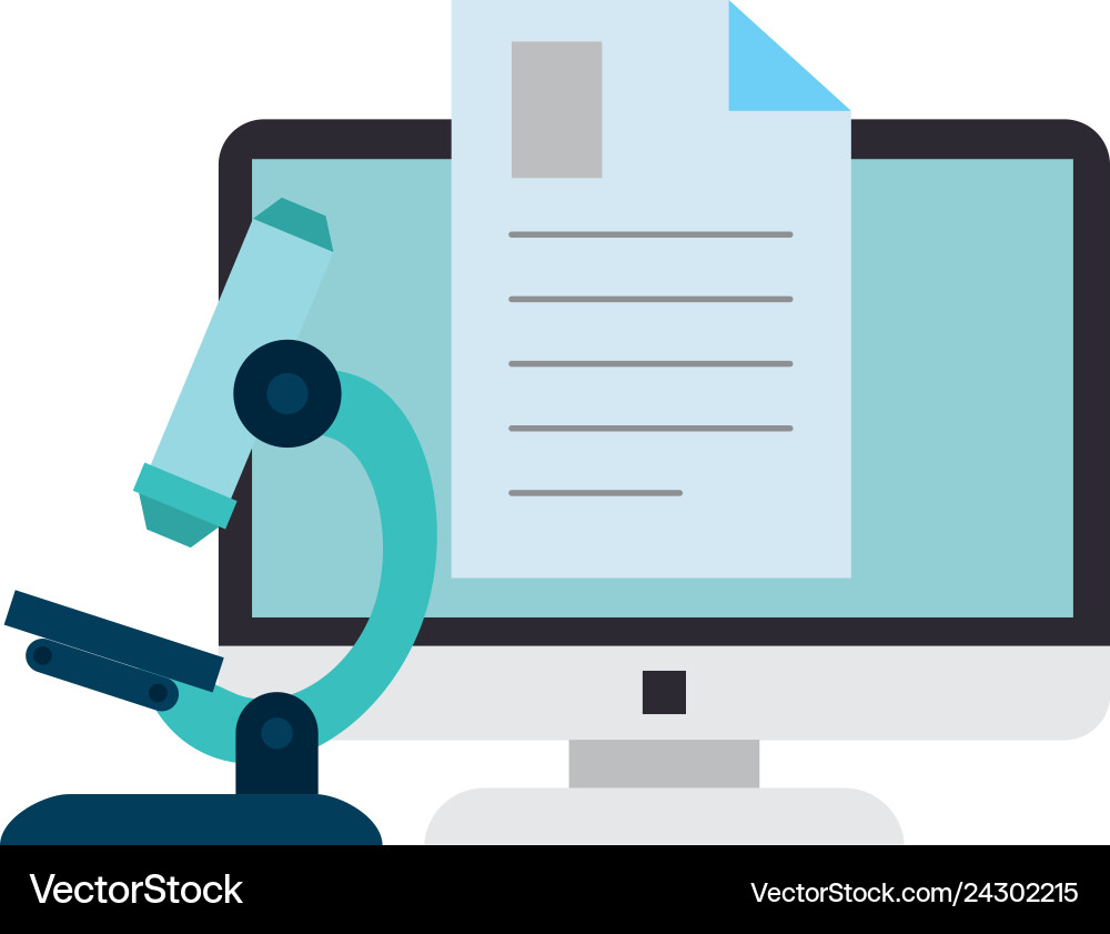 Document with computer and microscope Vector Image
