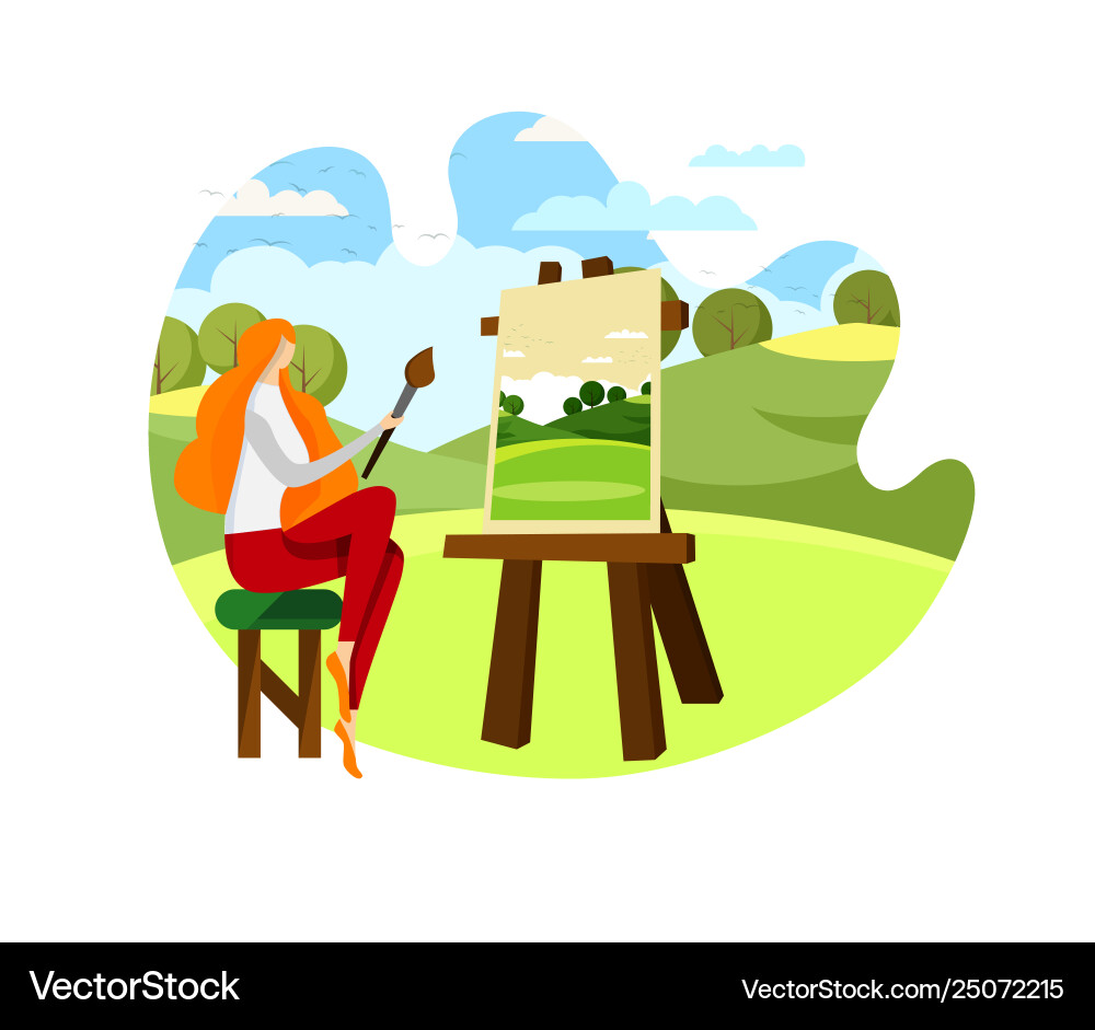 Female artist sitting on chair in front easel Female artist sitting on chair in front easel vector image