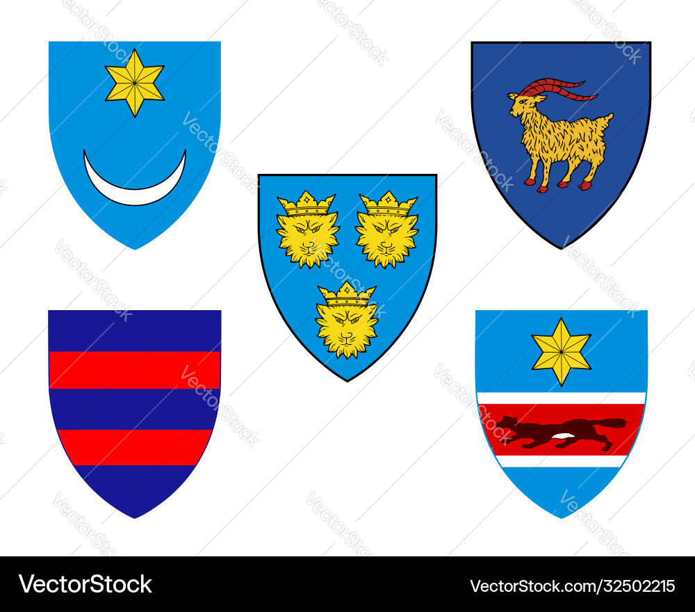 Fünf historische Wappen Fünf historische Wappen vektorbild