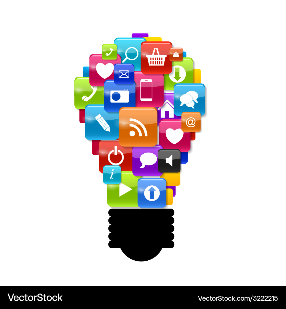 Glass button icon set lamp idea concept vector image