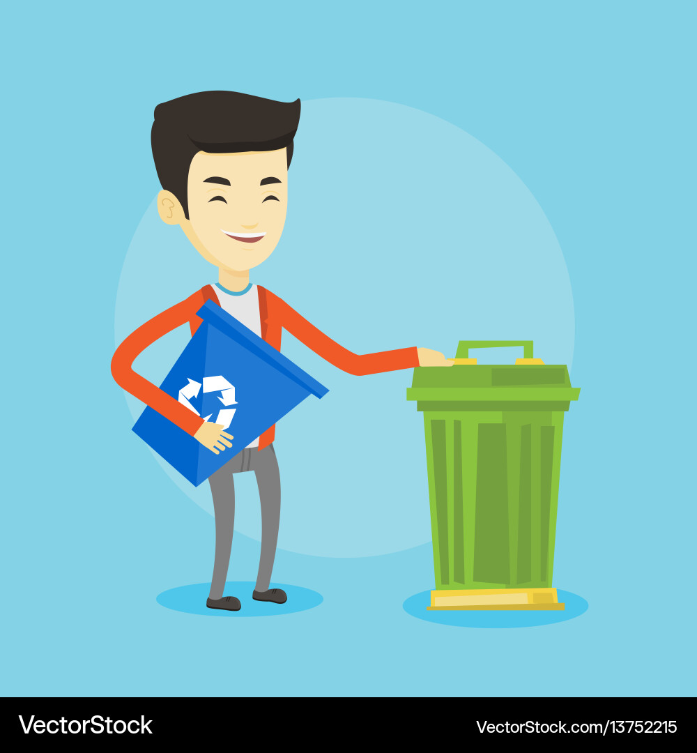 Man with recycle bin and trash can vector image