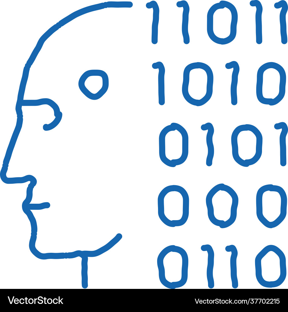 Robot binary code doodle icon hand drawn vector image