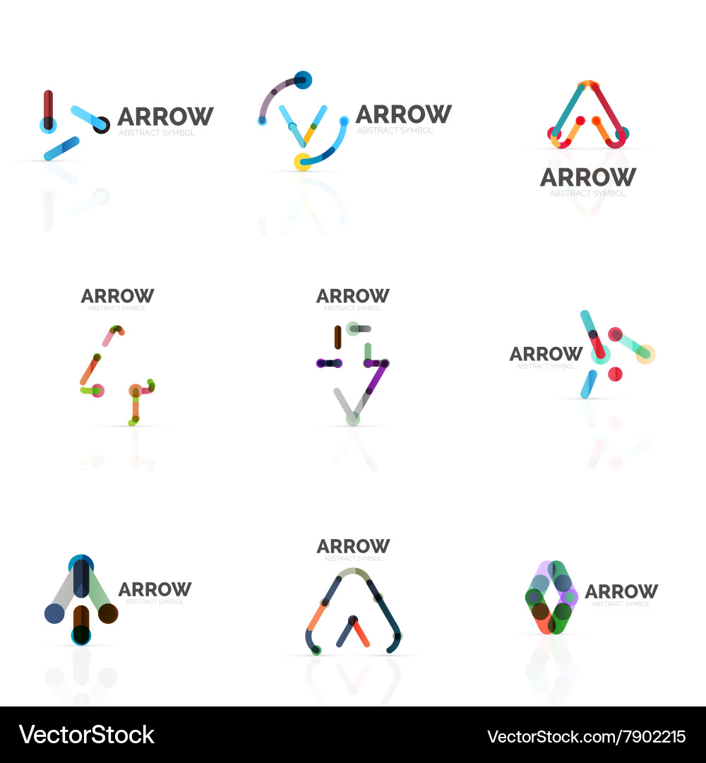 Set of linear arrow abstract logos connected vector image