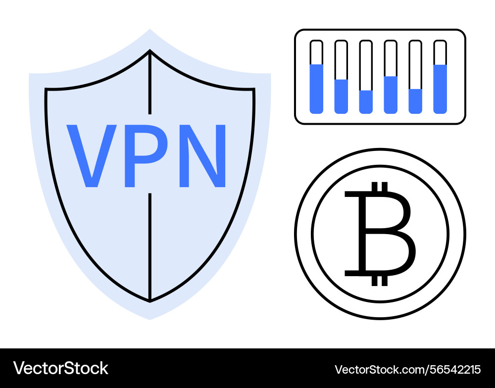 Vpn shield bitcoin icon and analytics graph Vpn shield bitcoin icon and analytics graph vector image