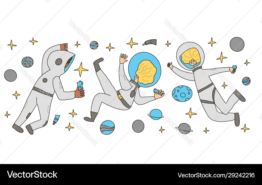 Astronaut in open space man floating universe Vector Image