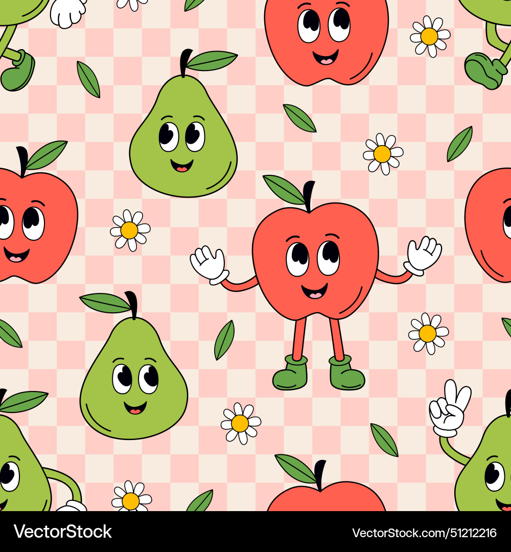 Cheerful Apple and Pear Pattern Vector Image