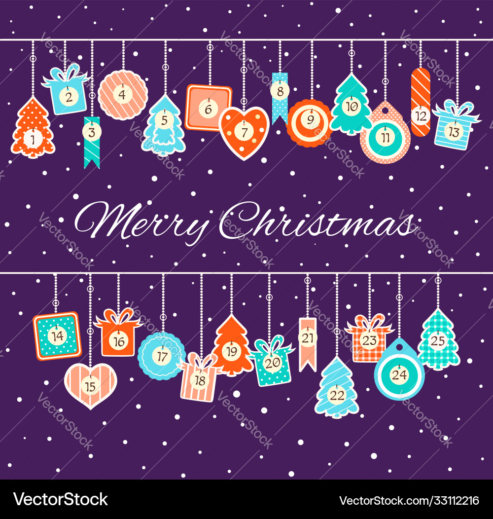 Christmas advent calendar with labels in retro Christmas advent calendar with labels in retro Vector Image