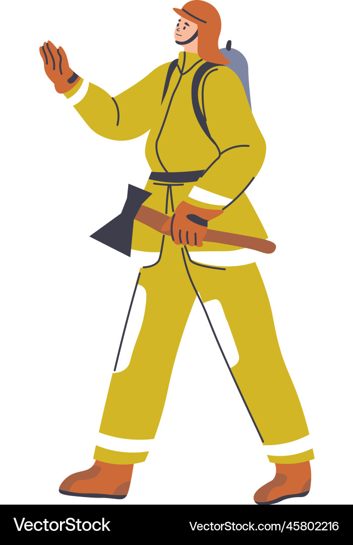 Firefighter with ax in hands fireman tool vector image