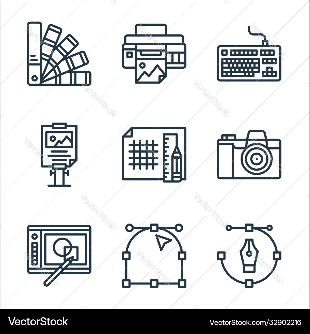 Graphic design line icons linear set quality vector image