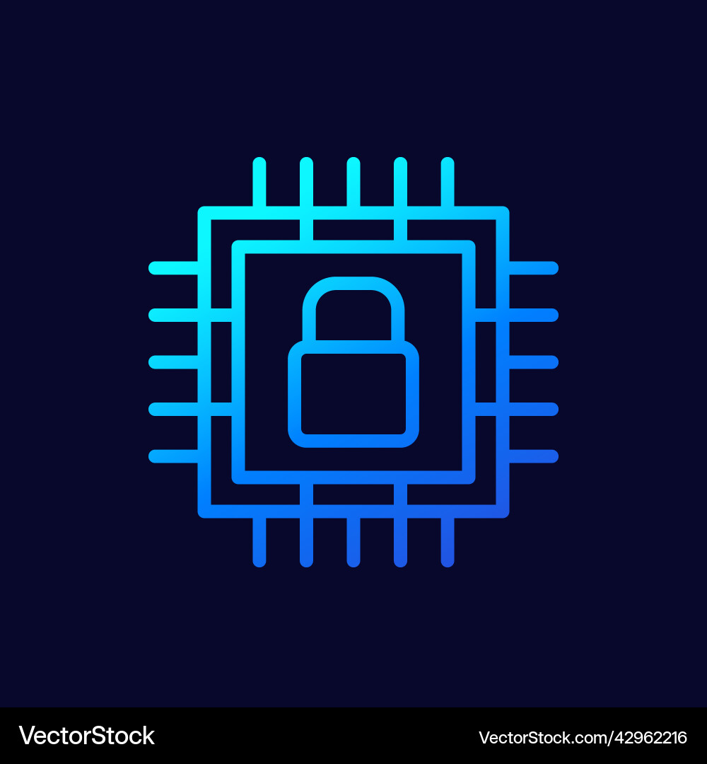 Hardware encryption line icon with chipset vector image