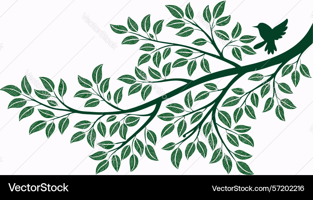 Leafy branch with a hummingbird design Vector Image