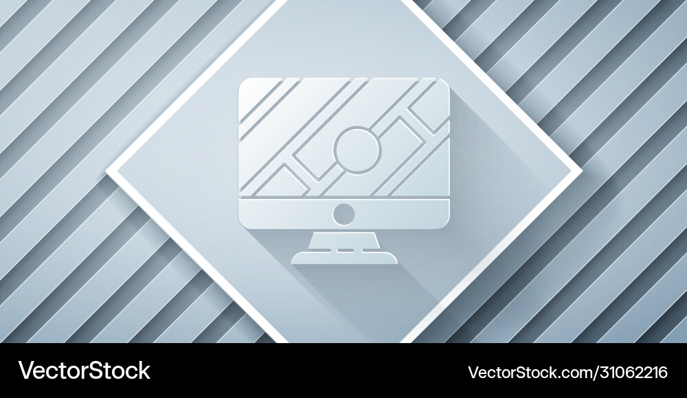Paper cut computer monitor and folded map Paper cut computer monitor and folded map vector image