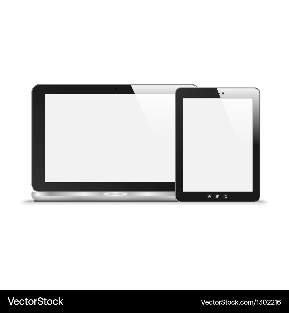 Realistic notebook and tablet pc with blank screen vector image