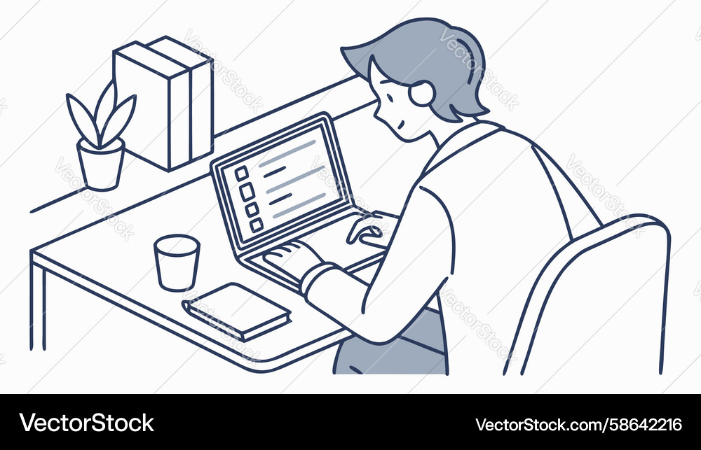 Software Developer Working on Laptop Vector Image