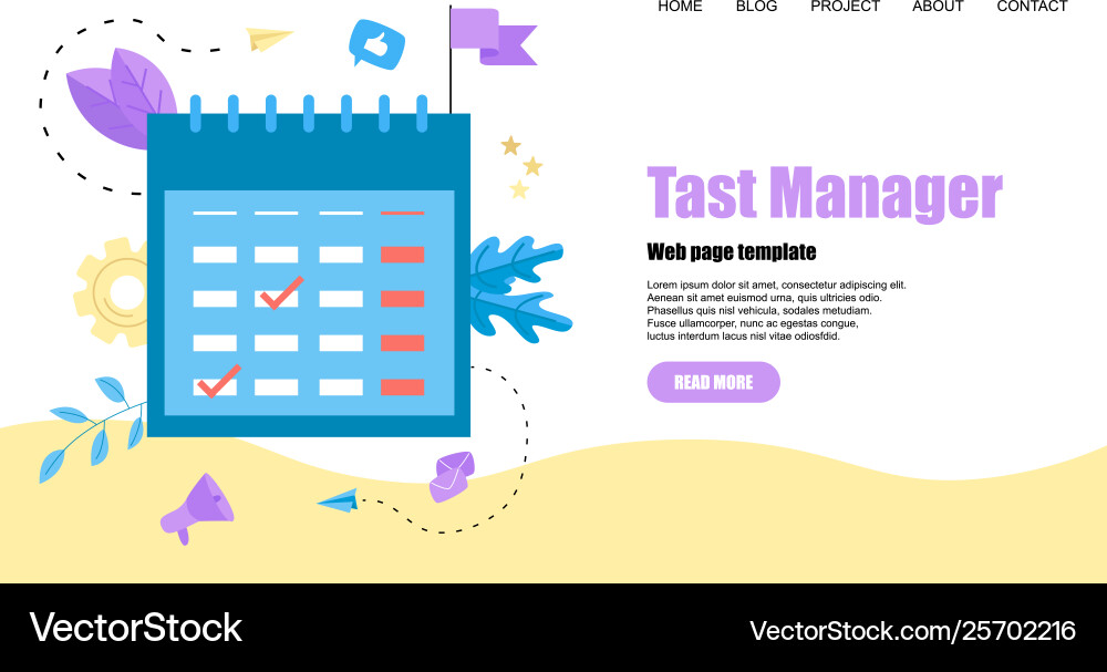 Web Template Flat Design Task Manager mit Veranstaltungen Vektorbild