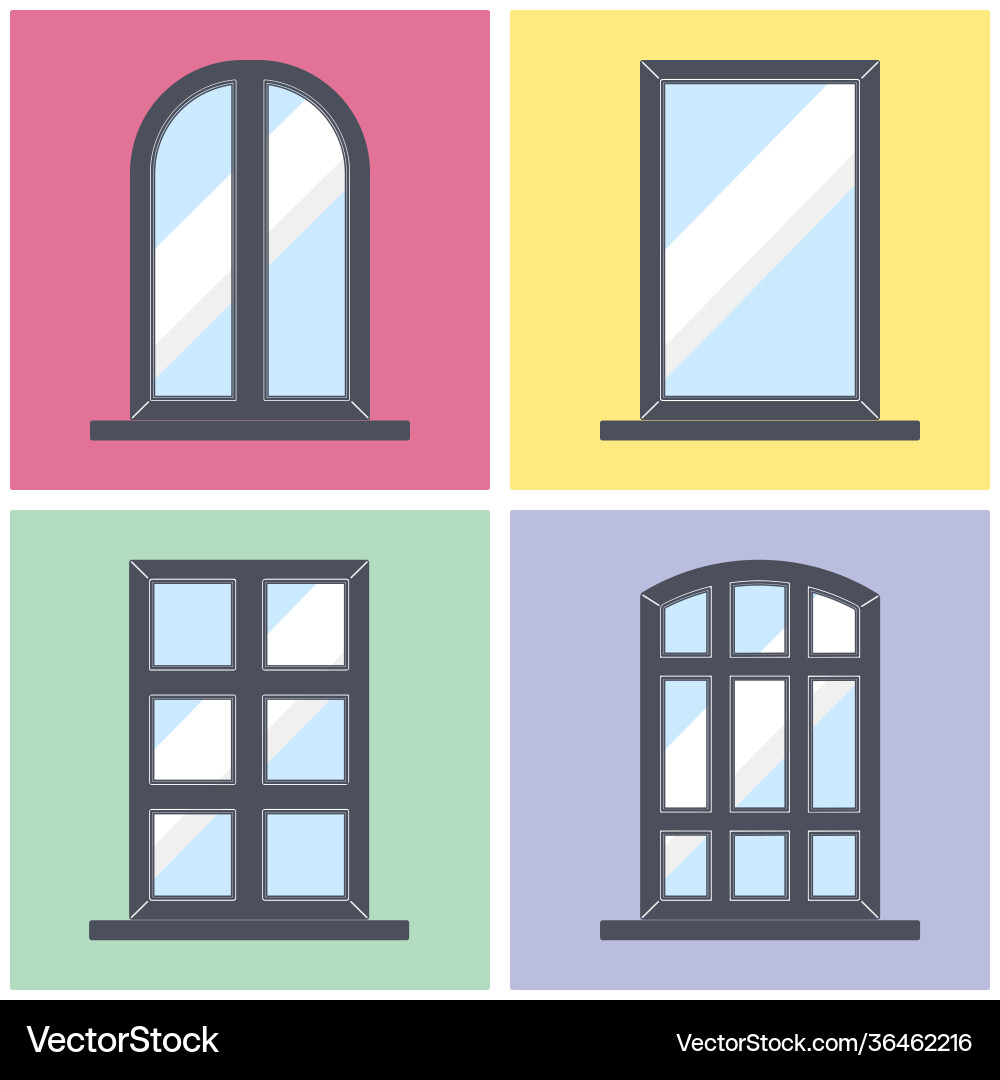 Windows set with dark frames Vector Image