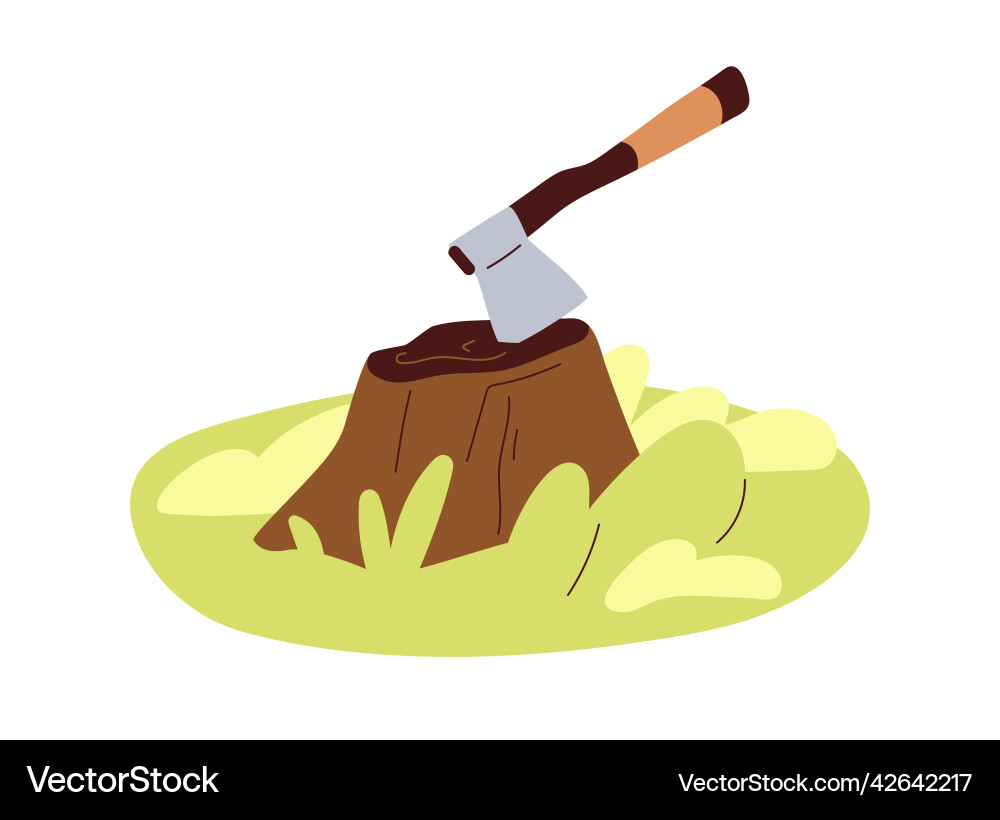 Axe in stump after tree cutting ax tool Axe in stump after tree cutting ax tool vector image