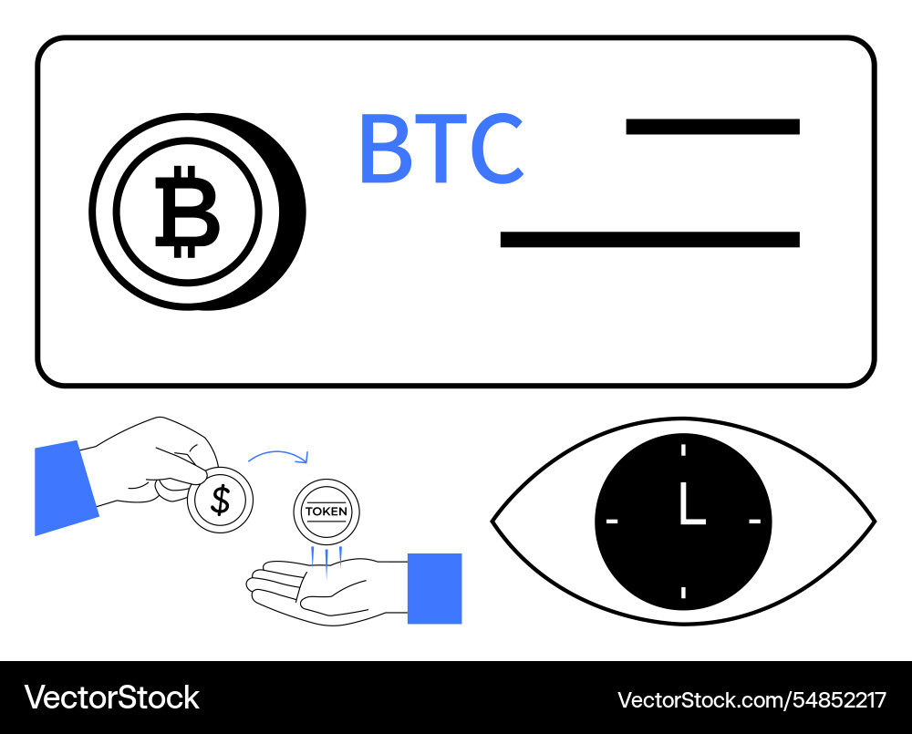 Bitcoin trading concept with time token exchanges Bitcoin trading concept with time token exchanges vector image