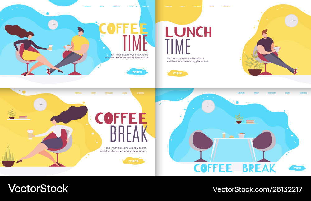 Break and rest time in office landing page set vector image